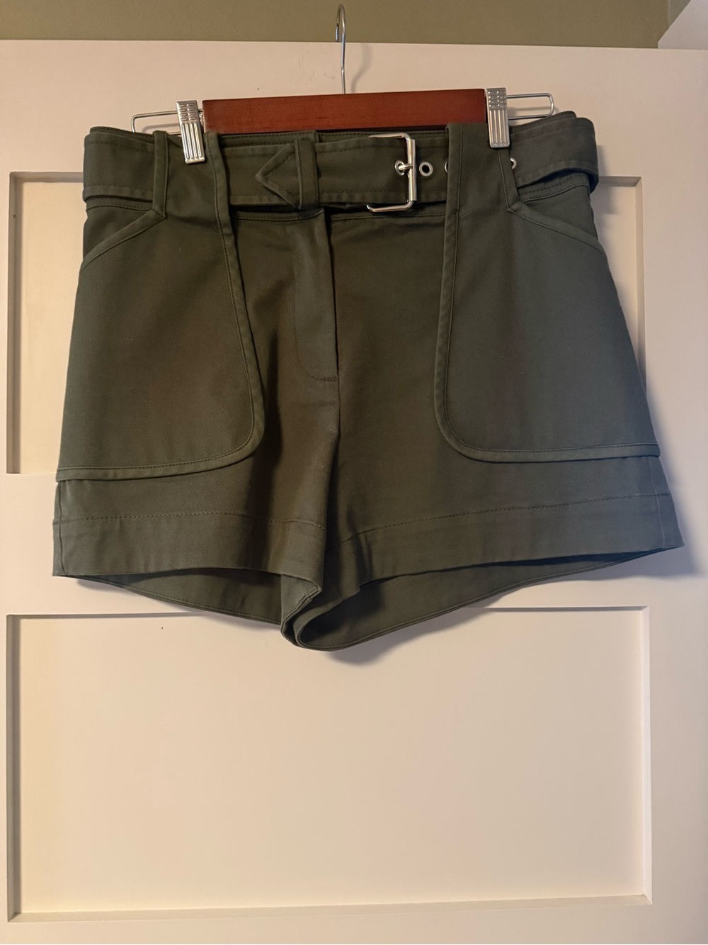 10 Crosby Derek Lam Olive Green High-Waist Utility Shorts with Belt